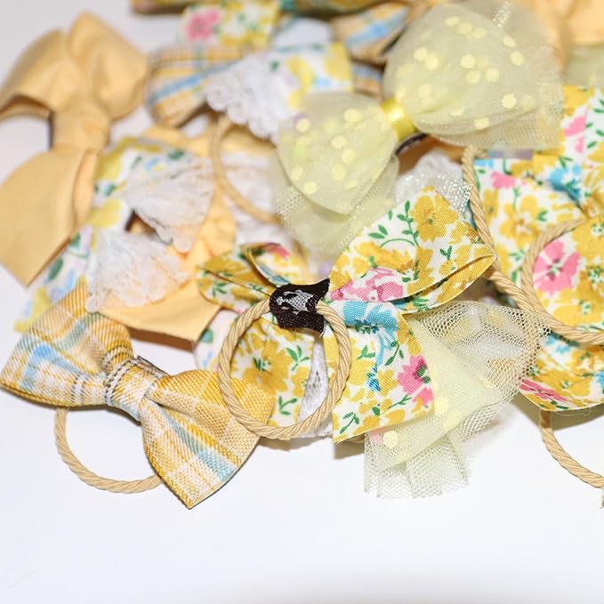 20pcs Yellow Dog Hair Bows for Small Dogs - Puppy Hair Clips with Rubber Bands, Cute Bowknot Hair Accessories, Handmade Pet Bows for Yorkie Grooming