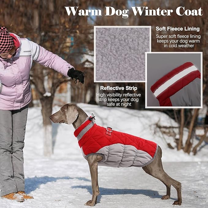 Lelepet Dog Coat Warm Dog Winter Coat Waterproof Dogs Jacket with Harness Built in Reflective Pet Fleece Vest Zip-Up Cold Weather Coats for Small Dogs Turtleneck & Windproof Coats Yorkie Red S