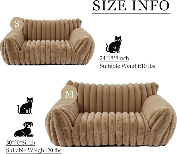 Cat Couch for Pets - Cute Cat Beds for Indoor Cats with Removable Cover, Washable Soft Corduroy Plush, Fluffy Supportive Pet Sofa Chair for Cats, 24 inch Brown