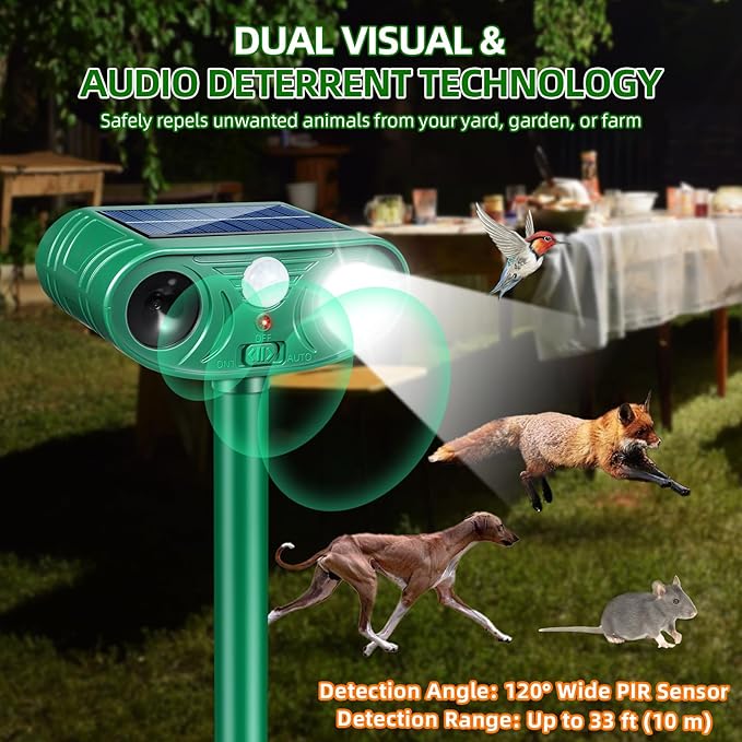 2026 Solar Animal Repellent Outdoor&Cat Repellent Outdoor Rabbit Squirrel Deer Repellent Devices Coyote Raccoon Fox Deterrents with Motion Sensor & LED Waterproof Cat Deterrent for Garden Yard 4 Pack