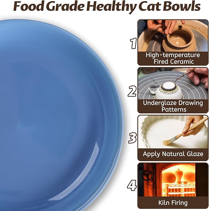 Colorful Cat Food Bowl,Non-Slip Silicone Bottom Cat Bowls for Indoor Cats,Anti Whisker Fatigue Cats Dishes Set,Shallow Wide Kitten Plates for Food and Water,4 Pack