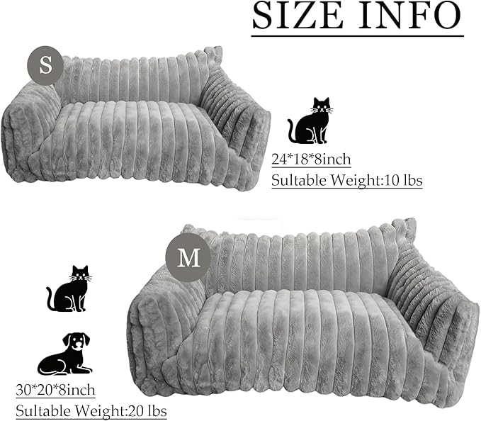 Cat Couch for Pets - Cute Cat Beds for Indoor Cats with Removable Cover, Washable Soft Corduroy Plush, Fluffy Supportive Pet Sofa Chair for Small Dog & Cats, 30 inch Grey