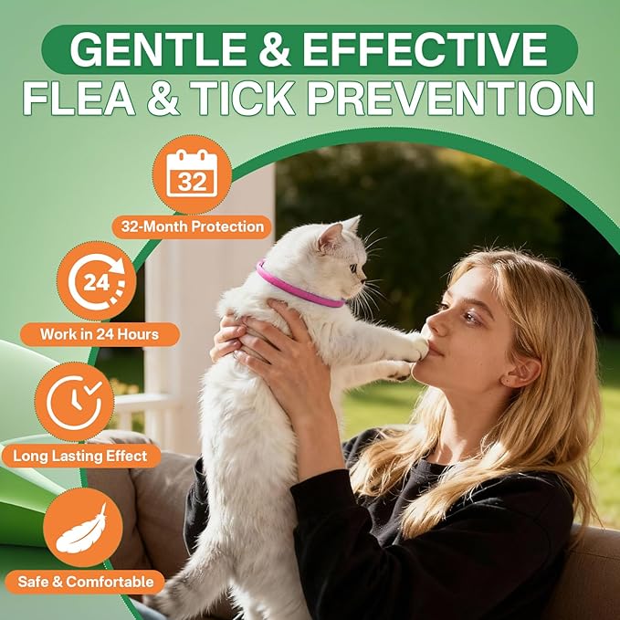 Flea Collar for Cats 4 Pack, Natural Cat Flea and Tick Prevention Collar, 32-Month Full Protection, Adjustable Cat Flea and Tick for Kittens and Cats, Waterproof, 2 Pink & 2 Blue