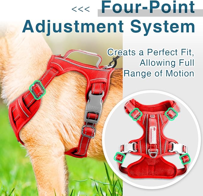 BARKBAY Dog Harness No Pull with ID Tag Pocket - Heavy Duty, Reflective, Easy Control for Large Dogs(Red,XS)