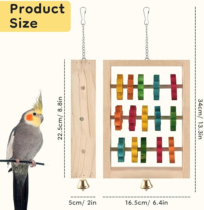 2Pcs Bird Toys for Parrots, Hanging Parrot Chew Toy, Natural Wooden Chewing Puzzle Training Blocks Intellectual Development for Parakeets Cokatiels Cockatoo African Grey Amazon Macaw