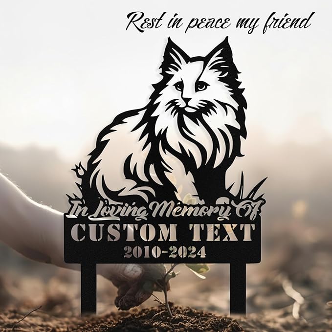 Custom Cat Grave Marker Outdoor, Personalized Metal Cat Memorial Grave Stake with Name and Date, Outdoor Waterrproof Cats Memorial Plaque