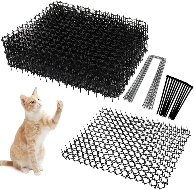 Cat Fecal Mat Sets, Cat Deterrent Mat with Nails Perfect for Garden Animal Barrier, Scat Mat for Cats with Spikes(10 Pack, 12 x 16 Inch, Black)