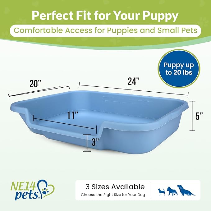 Dog Litter Box, Blue Color, Large Size, Durable & Pet Safe Puppy Litter Box, Indoor Open Top Entry Dog Litter Pan, Comfortable for Dogs, Great for Dogs up to 20 lbs (2 Pack)