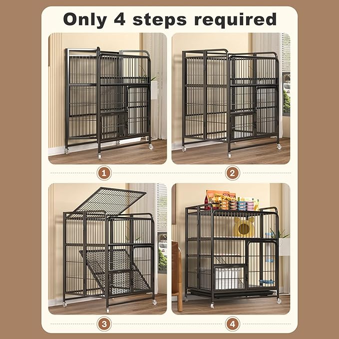 Multi-Tier Collapsible Cat Cage Crate, cat playpen for Indoor with 360° Wheels, Metal Wire Cat Kennel with Secure Lock, Large Ferret Playpen for Adult Cats Kitten Chinchilla (Black 3-Tier)