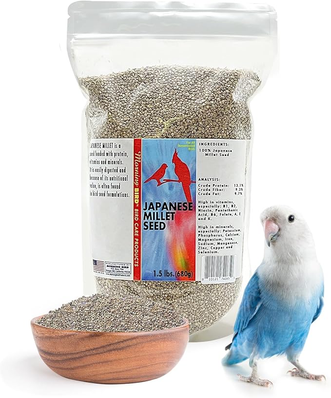 Morning Bird Japanese Millet Seed Bag 1.5 lbs - Healthy & Nutritious Pet Bird Food to Support Health & Immunity - Delicious Unique and Natural Flavor – Ideal Bird Feed for All Seed Eating Birds
