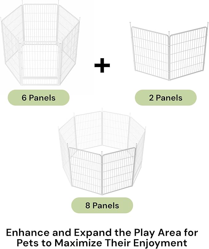 SunsGrove Indoor Dog Playpen, 40 Inch 2 Panels Play Pen for Medium and Large Dogs, Easy Setup Anti-Rust Pet Fence, White