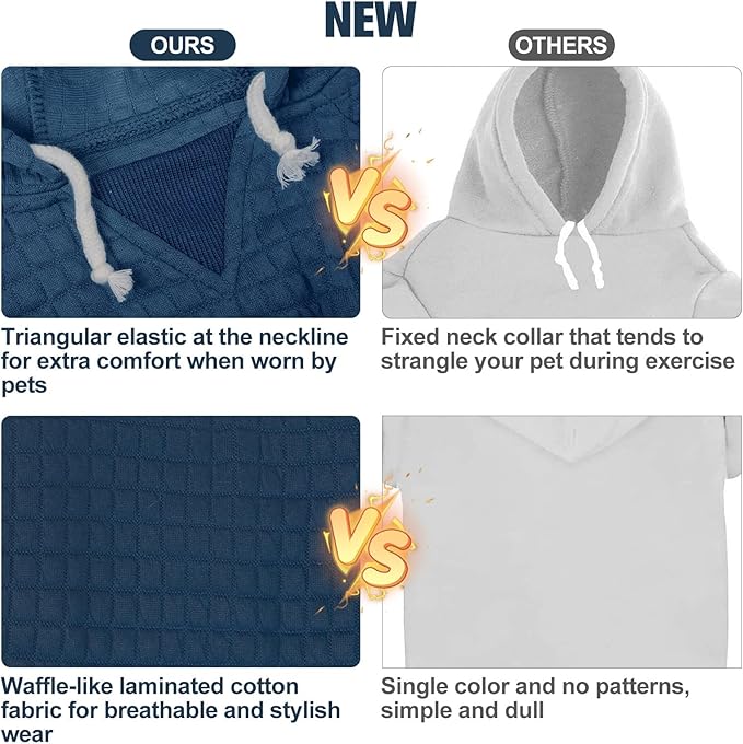 BEAUTYZOO Medium Dog Hoodie Sweater with Pockets, Dog Clothes for Small Medium Dogs Boy Girl, Waffle-Like Laminated Cotton Pet Coats with Hat and Leash Hole, Navy Blue XL