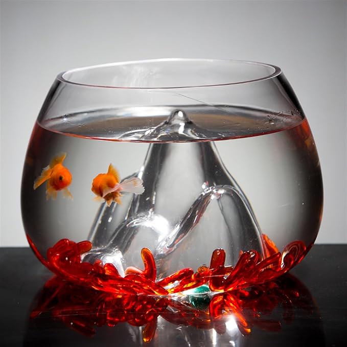 Fish Bowl Creative Desktop Glass Aquarium Tank with Raised Mountain Peak Modeling Decorative Living Room Transparent Glass Aquarium Aquarium Decorative Ornaments for Home Use Aquariums(19x25x16cm)
