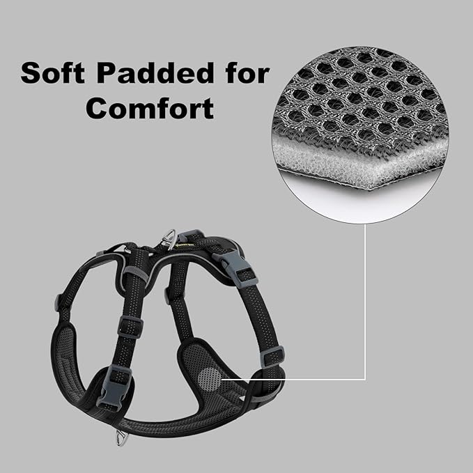 Plutus Pet No Pull Dog Harness, Release at Neck, Soft Padded, Reflective Adjustable Dog Vest Harness for Small, Medium, Large Dogs(Black, L)