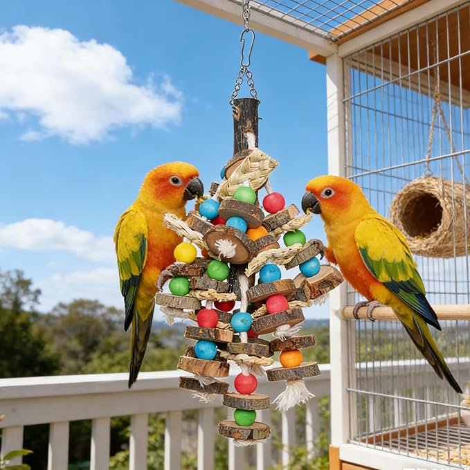 Bird Toys Chewing Toy Multicolored Wooden Blocks Parrot Cage Bite Toy for Budgerigar Cockatiel Macaws Small and Medium Birds