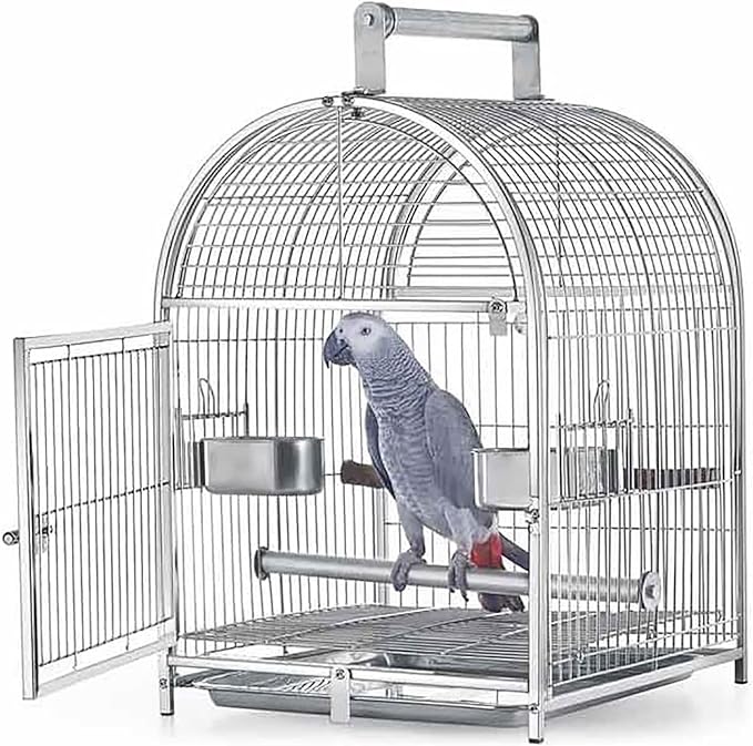 Wrought Iron Bird Carrier - Stainless Steel Breathable Travel Cage for Parakeets, Lovebirds, African Grey