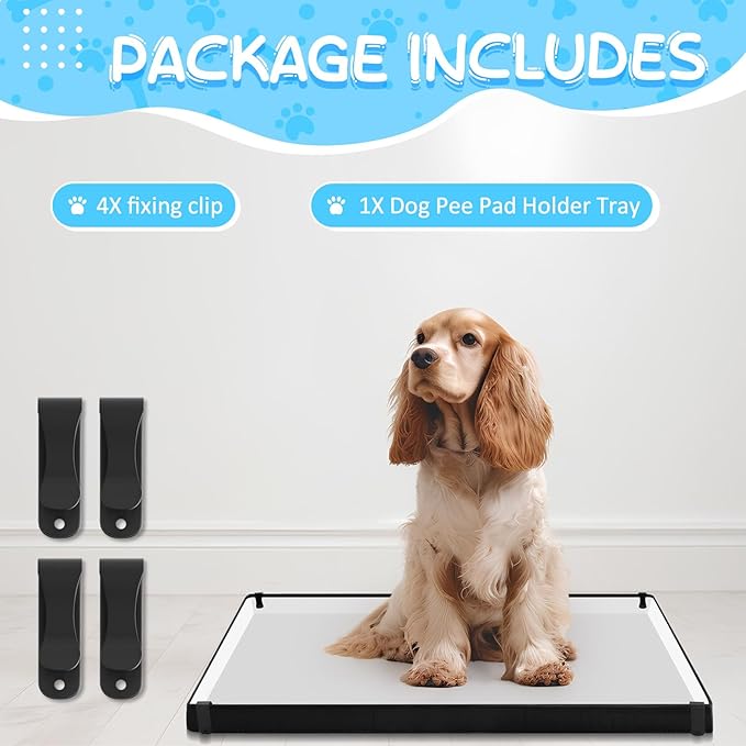 Dog Pee Pad Holder with 4 Fixing Clips 33 x 23 Inch Extra Large Foldable Potty Pads Puppy Pad Holder Tray for Dogs Training High Side Easy to Clean