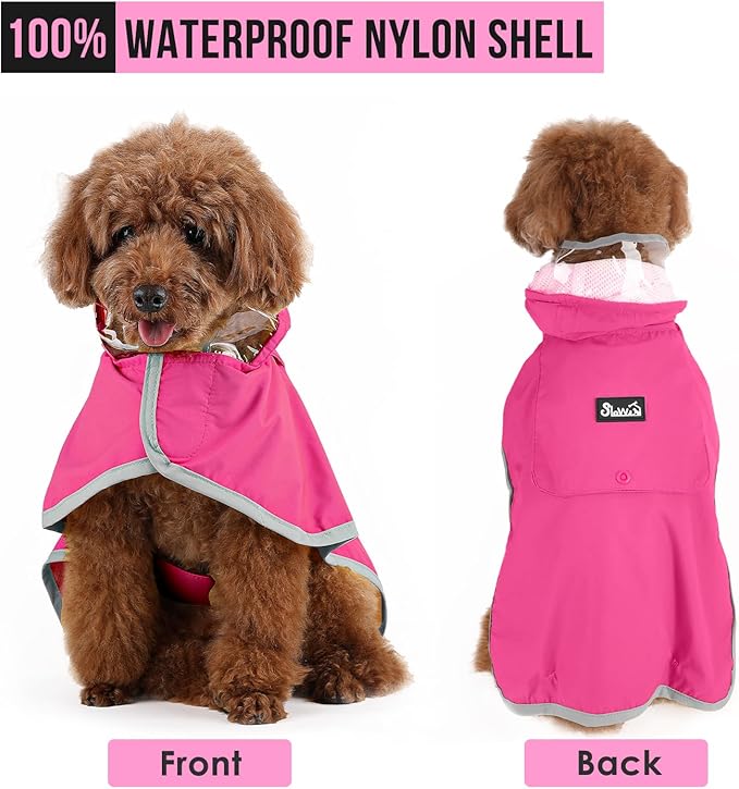 Lukovee Dog Raincoat, Adjustable Dog Rain Jacket with Clear Hooded Double Layer for Large Medium Small Dogs Puppies, Waterproof Rain Coat Poncho with Reflective Storage Pocket & Rim (Fuchsia, L)