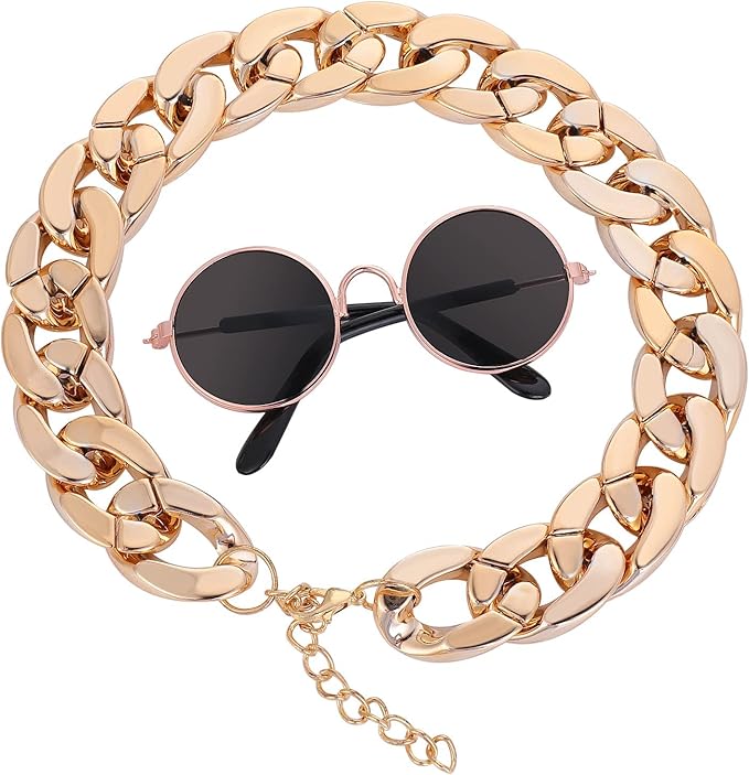 Cat Sunglasses Gold Chain Costume Decorations UV Protection Classic Retro Puppy Retro Sunglasses Faux Photo Props