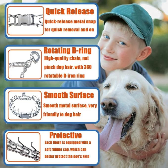 Dog Training Collar, Adjustable Dog Pinch Collar with Quick Release Buckle, No Pull Collar for Small Medium Large Dogs, Extra Link and Caps (S (Neck: 13"-17'' 2.25mm))