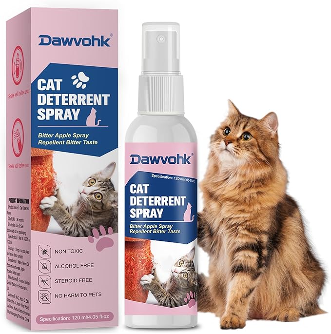 Bitter Apple Cat Deterrent Spray, Natural Non-Scratch Spray Alcohol-Free Formula, Safe Indoor & Outdoor Training Aid, for Dogs and Cats, Curtains, Furniture, Sofas, Cushions，120ml/1PC