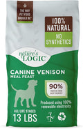 Nature's Logic Dry Dog Food - 100% Natural - No Synthetics - for All Ages, Sizes, Breeds - Free from Common Allergens, High Protein - Venison Meal Feast, 13lbs