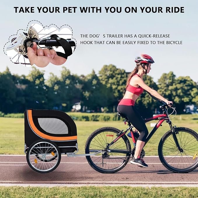 Large Dog Trailer for Bike, Folding Bike Trailer for Dogs with 18.9" Wheels, 120LB Capacity All-Terrain Pet Carrier, Universal Bicycle Coupler