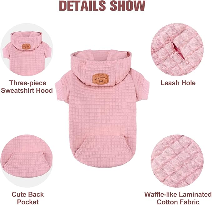 BEAUTYZOO Dog Sweaters for Large Dogs Girls Boys, Warm Winter Dog Hoodie Sweatshirt with Pocket & Leash Hole,Soft Waffle-Like Laminated Cotton Pet Clothes for Big Breeds Indoor Outdoor Cold Weather