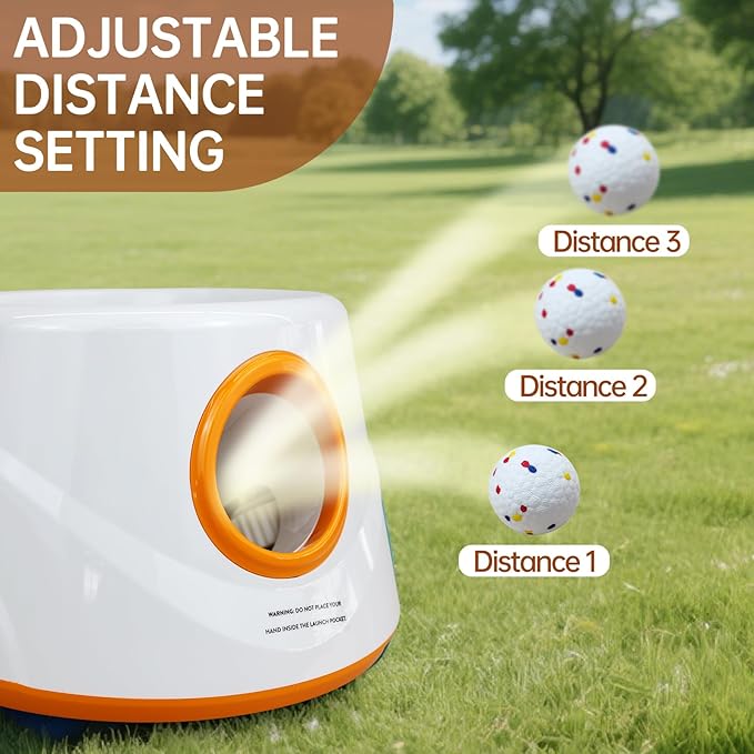 Automatic Ball Launcher for Dogs with 6pcs 2.3 Inch Etpu Tennis Balls,Thrower Distance 20-45ft,interacive Dog Toys for Indoor/Outdoor for Small Or Medium Dogs (White) (Orange)
