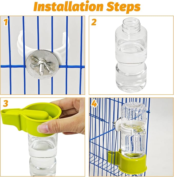 BNOSDM Automatic Bird Water Dispenser 2 Pcs No Mess Parrot Cage Water Feeder Drinker Suspended Bird Drinking Device Parakeet Cage Accessories for Budgies, Cockatiel, Conure, Canary, Finch (Green)