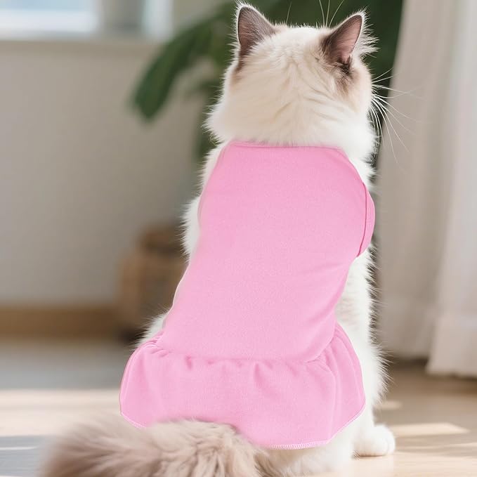 Dog Dresses Cat Skirt Solid Color Dog Clothes Summer Sleeveless Puppy Girl Clothes for Small Pet Dogs Cats (Pink, Medium)