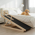 SLSY Dog Ramp for Beds & Couches, Upgraded Folding Adjustable Ramp with Non-Slip Rubber Mat, 55" Long, 5 Heights (15.7"–27.5"), Portable Wooden Step Supports Up to 220 lbs for Dogs & Cats (Natural)