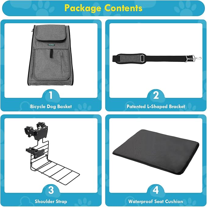 Dog Front Bike Basket 4-in-1 Pet Carrier Backpack & Car Seat, 22lbs Load, Stable L-Shaped Mount for E-Bikes (Display <3.15"), Reflective Waterproof Folding Bicycle Bag for Small Medium Dogs