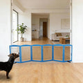 ZJSF Freestanding Dog Fence Indoor, Foldable Dog Gate for Doorways, Stairs or Hallways, Sturdy Wood Extra Wide Pet Gate with Support Feet for The House, Blue, 24 "Height-6 Panels