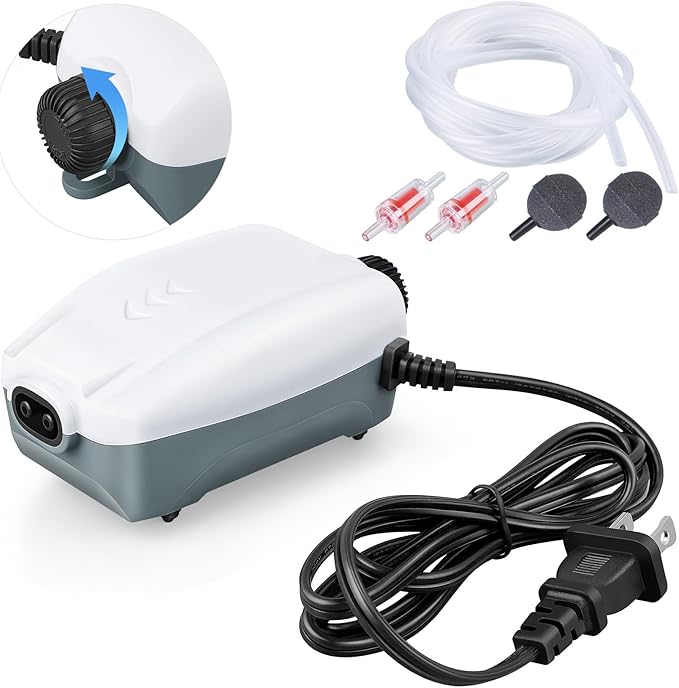 HITOP Dual Outlet Aquarium Electric Air Pump, Whisper Adjustable Fish Tank Aerator, Quiet Oxygen Pump with Accessories for 20 to 100 Gallon