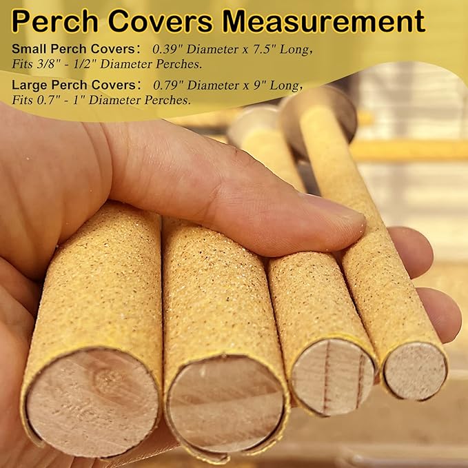 S&X Small Bird Perch Covers, Sand Perch Covers Sandpaper for Budgies, Canaries, Parakeets, Lovebirds and Other Small Birds, 6-Pack