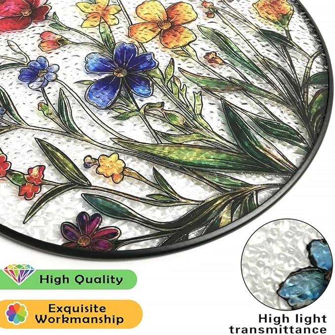 Colorful Flowers Stained Glass Suncatcher for Windows - Vibrant Sun Catchers Indoor Hanging Decor, Floral Gift for Women, Plant Lovers, Housewarming, Birthday, Mother's Day or New Home Celebration