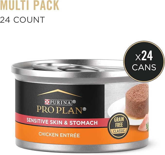 Purina Pro Plan Sensitive Skin and Sensitive Stomach Cat Food Wet Pate, Grain Free Chicken Entree - (Pack of 24) 3 oz. Cans