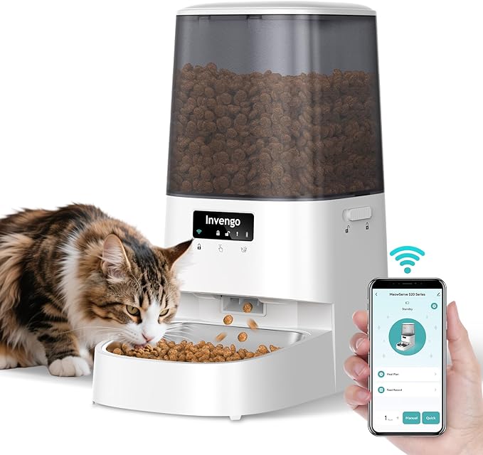 Automatic Cat Feeder with App Control, 5L Food Dispenser for Cats and Small Dogs, 2.4/5G Wi-Fi, Dual Power, Programmable Portions, Anti-Jam & Fresh-Lock, Stainless Steel Bowl, Easy to Clean
