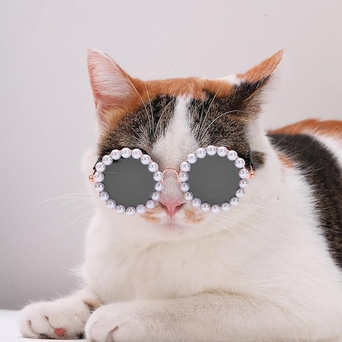 KUDES Cute Dog Sunglasses Pearl Dog Sunglasses Small Medium Breed Girl Holiday Party Pet Costume Accessories