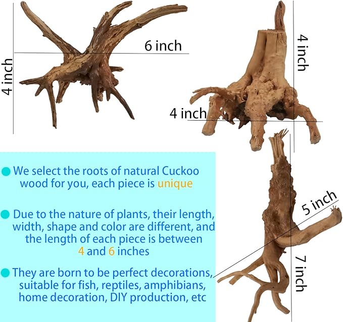 Vmiapxo 8 Pieces Natural Driftwood for Aquarium Decor, Assorted Sinkable Spider Wood, Reptile Drift Wood Branches Fish Tank Decorations (4''-6'')