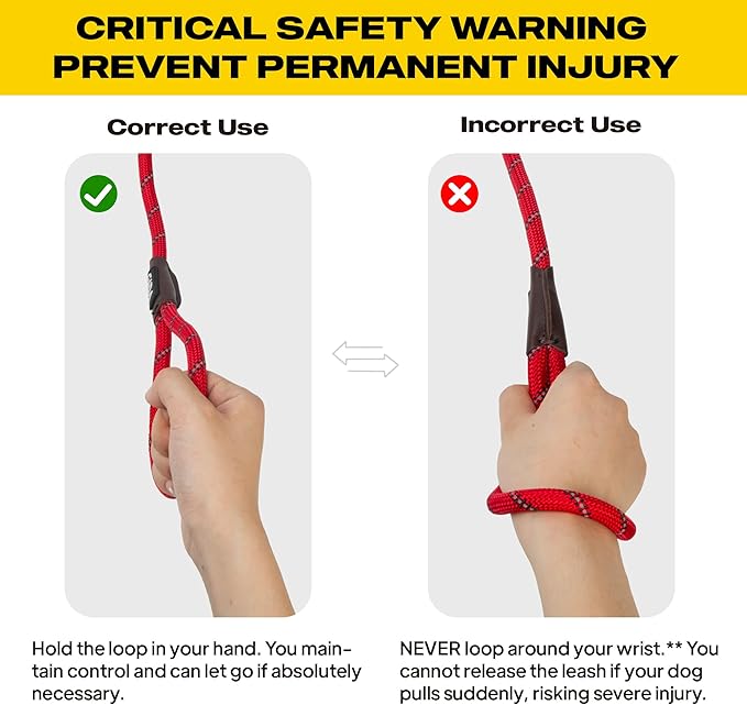 Fida Durable Slip Lead Dog Leash, 6 FT x 1/2" Heavy Duty Comfortable Strong Rope Slip Lead for Large, Medium Dogs, No Pull Pet Training Leash with Highly Reflective, Red