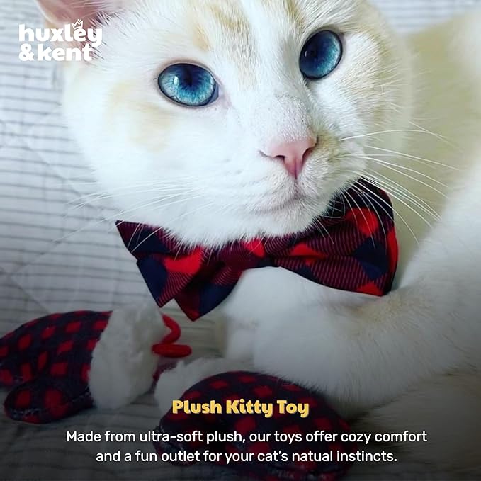 Huxley & Kent Plush Cat Toy - Holiday Interactive Catnip Toy for Cats & Kittens - Soft with Crinkle & Catnip - Fun Indoor Play - Mittens for Kittens