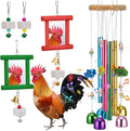 7 Pcs Chicken Toys, Hanging Chicken Wind Chime, 2 Pcs Coop Mirror Toys with Bells 4 Pack Beak Grinding Stones, Musical Coop Accessories for Hen Rooster Chick Poultry Bird(Rose Red, Green)