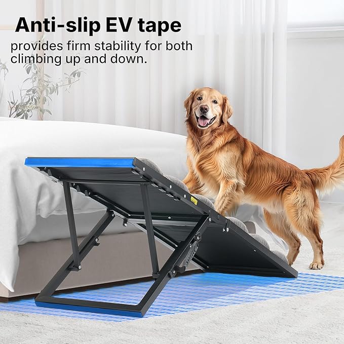 Veehoo Dog Ramp for Bed Couch Height Adjustable from 17" to 23", Foldable Stairs for Dogs to Get on Bed 17" Extra Wide, Portable Pet Doggie Steps Indoor with Non Slip Pad, Support up to 150 lbs
