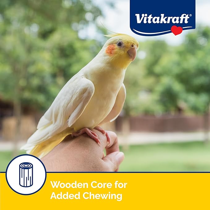 Vitakraft Crunch Sticks Cockatiel Treat Apple and Honey Flavor – 2 Sticks - Triple Baked for Extra Crunch – Natural Wood Chew Center with Cage Clip – Fortified with Vitamins and Minerals
