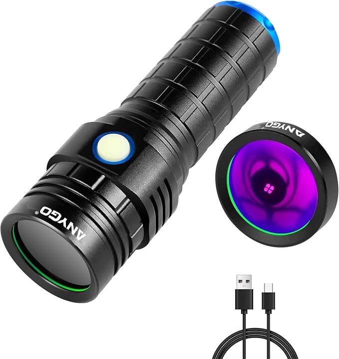 365nm Black Light Flashlight with Black Filter, High Power Rechargeable UV Flashlight, Ultraviolet Bright UV Led Torch for Pet Urine & Bed Bug Detector, Scorpions, Dry Stains, Rock Hunting