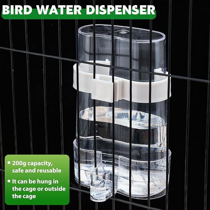 7 Pcs No Mess Small Bird Feeders Set Automatic Clear Parakeet Feeder and Watered Dispenser Cage Accessories Stainless Steel Fruit Vegetable Skewer Foraging for Lovebirds Budgies Finch