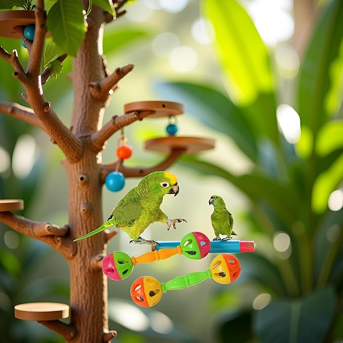 2 Pcs Bird Parrot Toy Rattle Birds Fun Exercise Plastic Double-Headed Bell Pet Toys Small and Medium Birds Foraging Foot Toy,Bird Toys, Pet Supplies