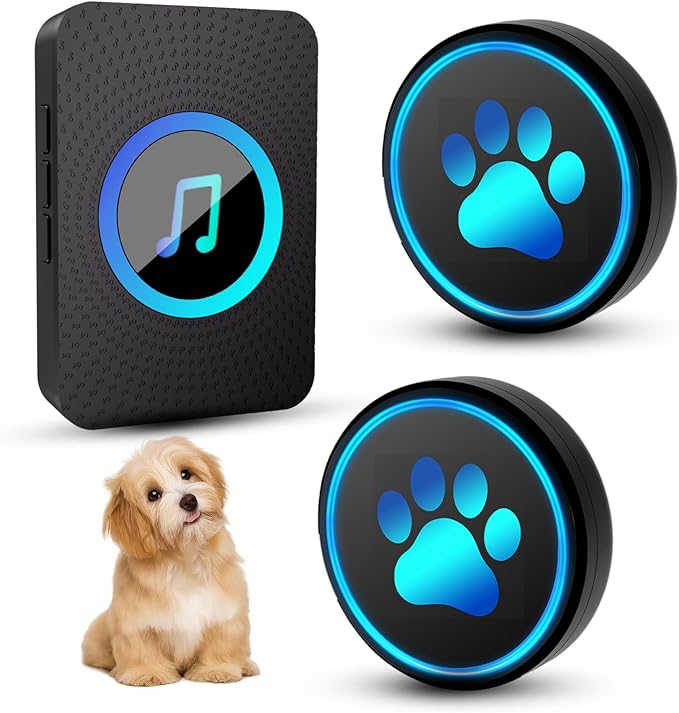 Dog Door Bell for Potty Training, Smart Wireless Doggie Doorbell to Go Outside, 1000 Feet Long Range with IP65 Waterproof Super-Light Touch Button, 60 Melodies & Adjustable Volume (Black)